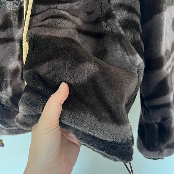 BROWN FAUX FUR HOODIE - Picture 2 of 5